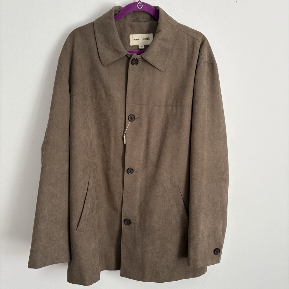 Pronto Uomo Men's Faux‎ Suede Jacket Size L Brown Button Up European Old Money